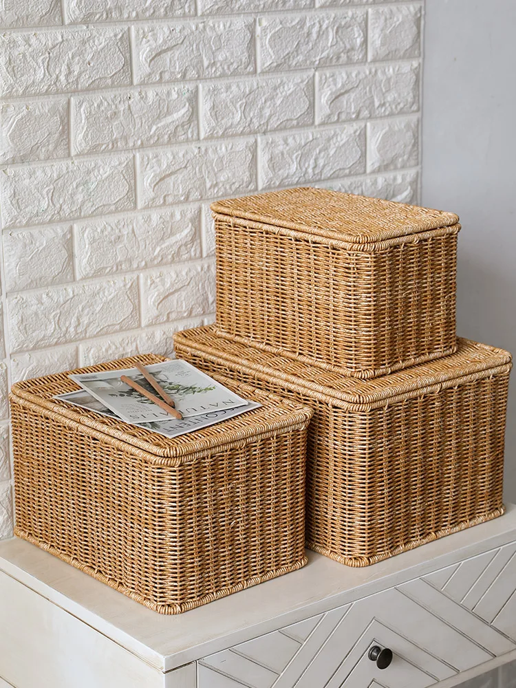 Storage box Bedroom with lid clothes sorting box rattan woven outdoor storage basket wardrobe storage basket