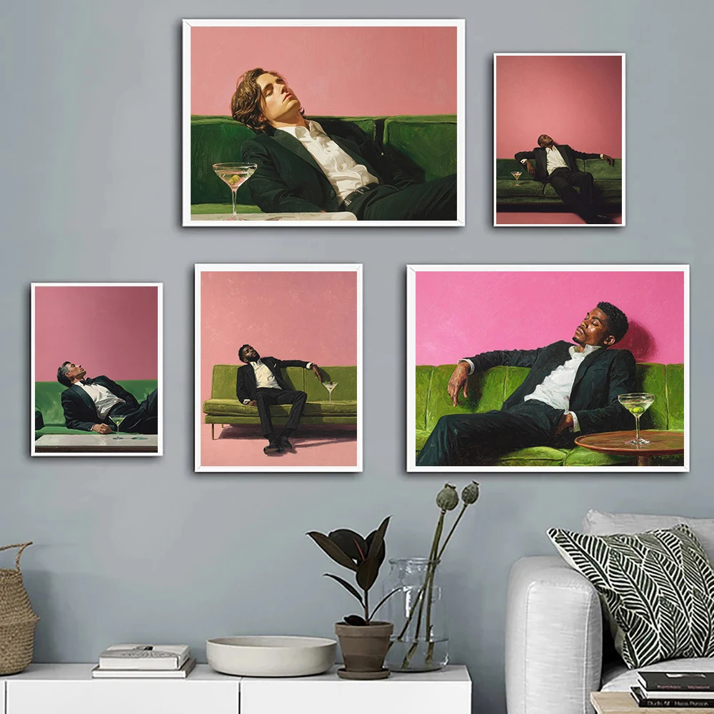 Classic Drunk Man On The Sofa Posters Cocktail Modern Aesthetic Minimalism Prints Canvas Wall Art Picture Home Living Room Decor