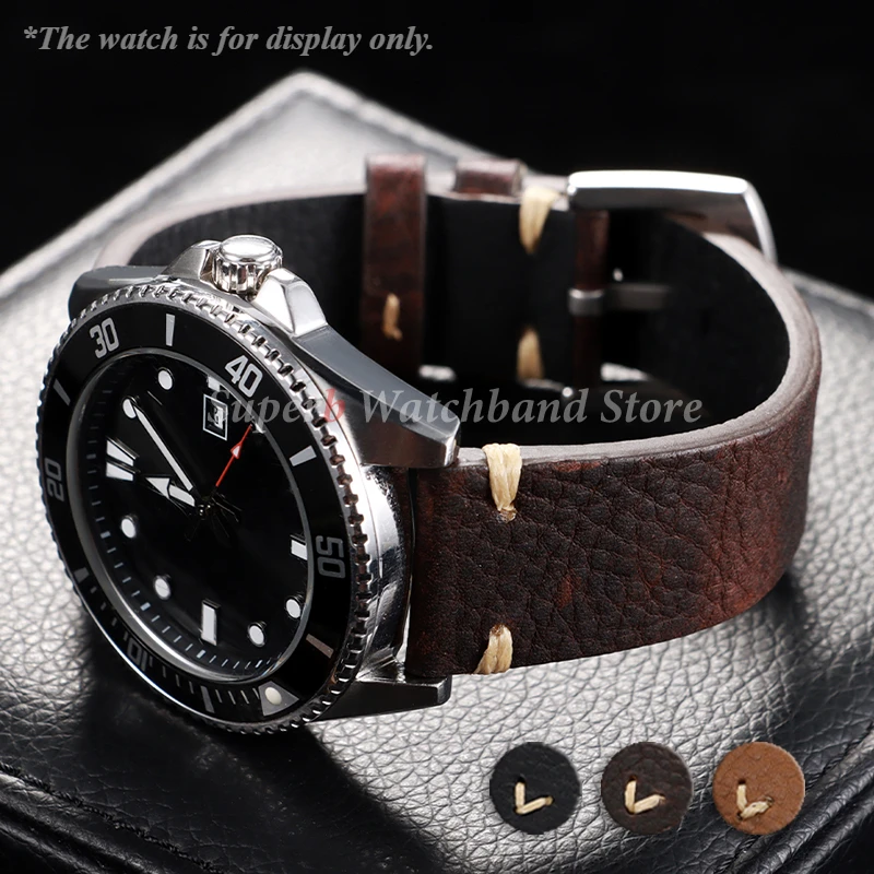 Echtlederbänder für Seiko Vintage italienisches Distressed-Leder für SmartWatch-Band 18 mm 20 mm 22 mm Herrenuhr-Zubehör