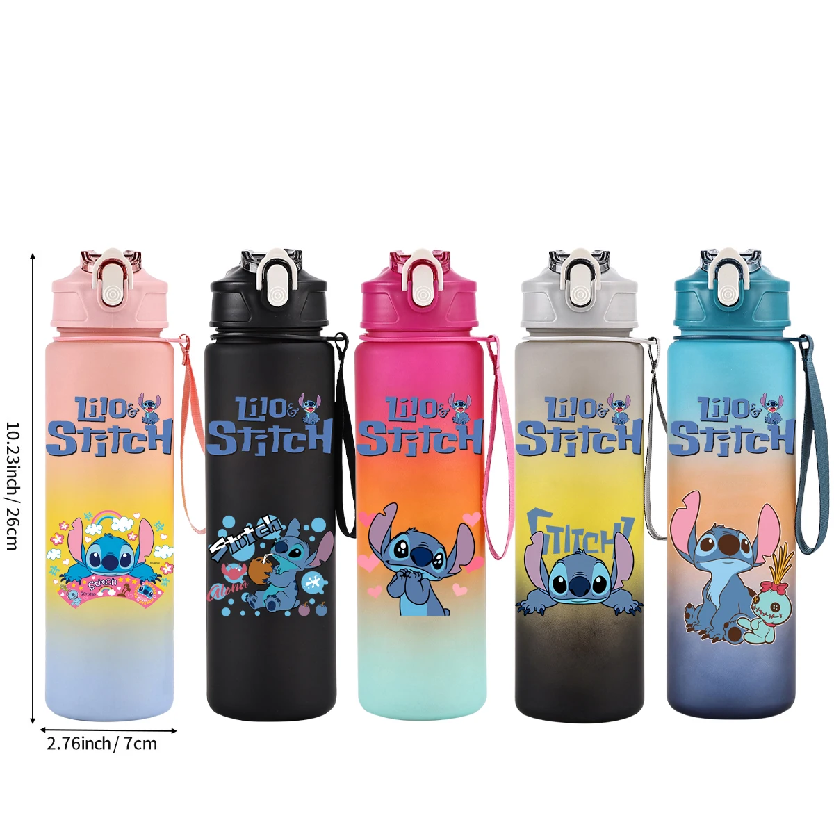 750ML Disney Lilo Stitch Water Bottle Plastic Large Capacity Camping Water Cup Outdoor Sport Drinking Water Tool Children Gifts