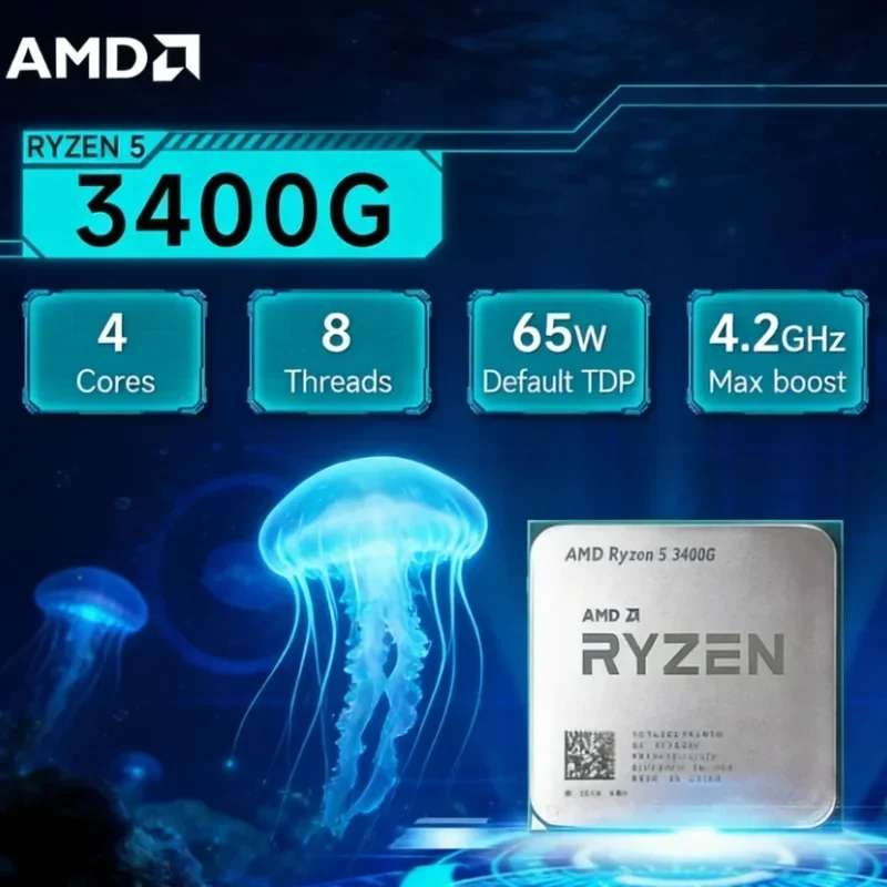 

AMD Ryzen 5 3400G R5 3400G 4 Core 8 Thread 65W AM4 Desktop Gaming APU Tray Version No Cooler