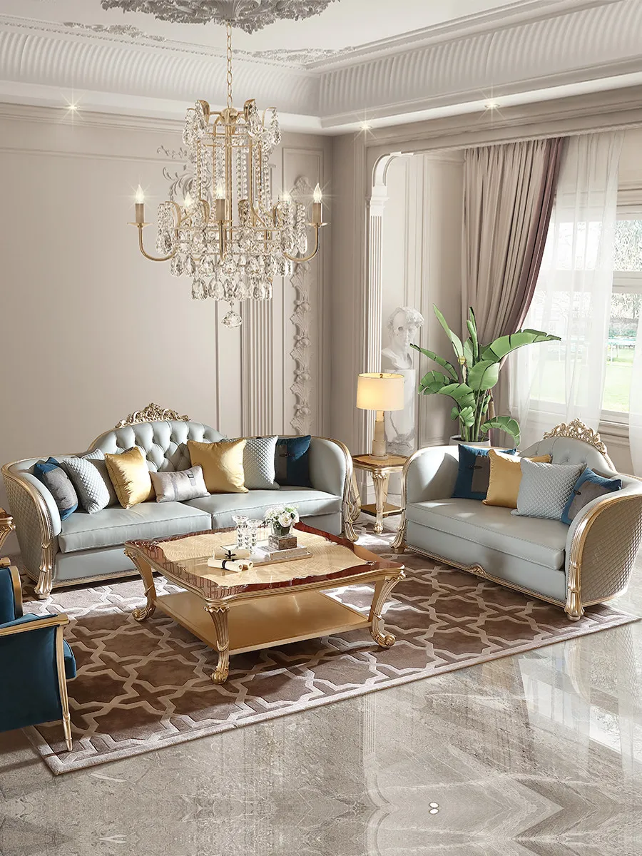 CX French light luxury solid wood, European court carved villa large flat living room sofa group
