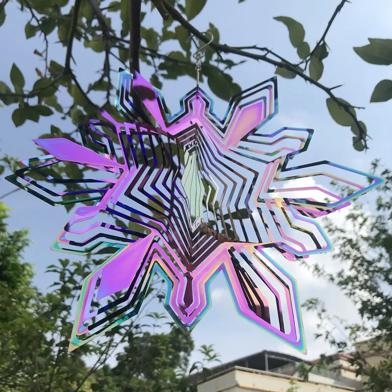 2023 Wind Spinner Chimes Home Garden Outdoor Colorful Metal Mirror Snowflake And Lightning Stainless Steel 3D Rotating Windchime