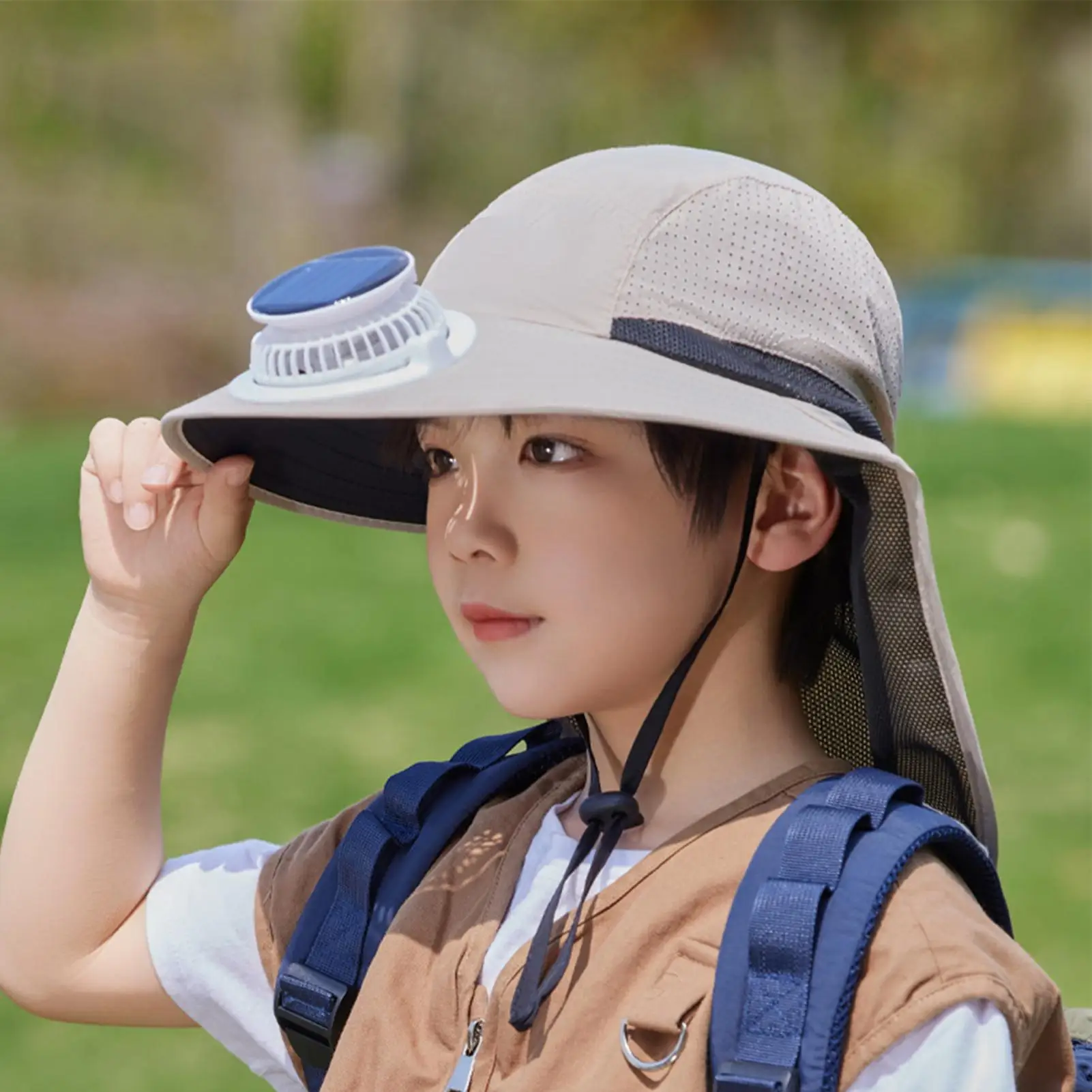 

Solar Fan Hat For Kids Outdoor Fishing Hat Quick-Drying Sunblock Cap Wide Brim For Cycling Fishing Camping Summer Cooling Tool