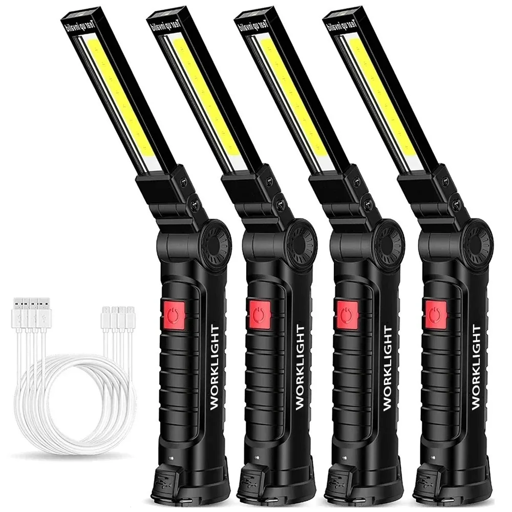 Portable LED Flashlight USB Rechargeable COB Work Light Magnetic Lanterna Hanging Lamp with Built-in Battery Camping Torch