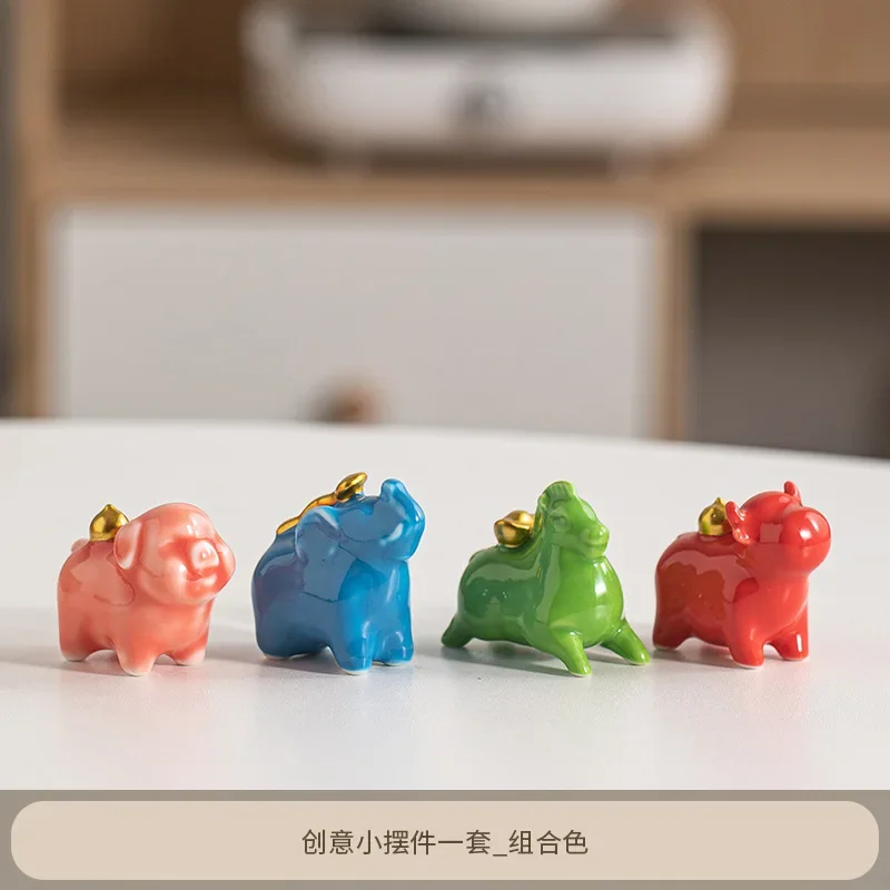 Creative Mini Cute Ceramic Animal Micro Landscape Horse Cow Pig Elephant Home Office Desktop Decoration Ornaments Accessories