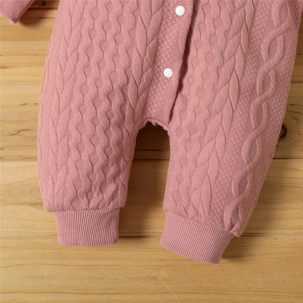 0-18 Monate Neugeborenes Baby, Jungen- und Mädchen-Body, einfarbiger Kapuzenpullover, langärmeliger Strampler, Herbst- und Winter-Overall, warme Kleidung für Babys. – Detail 6