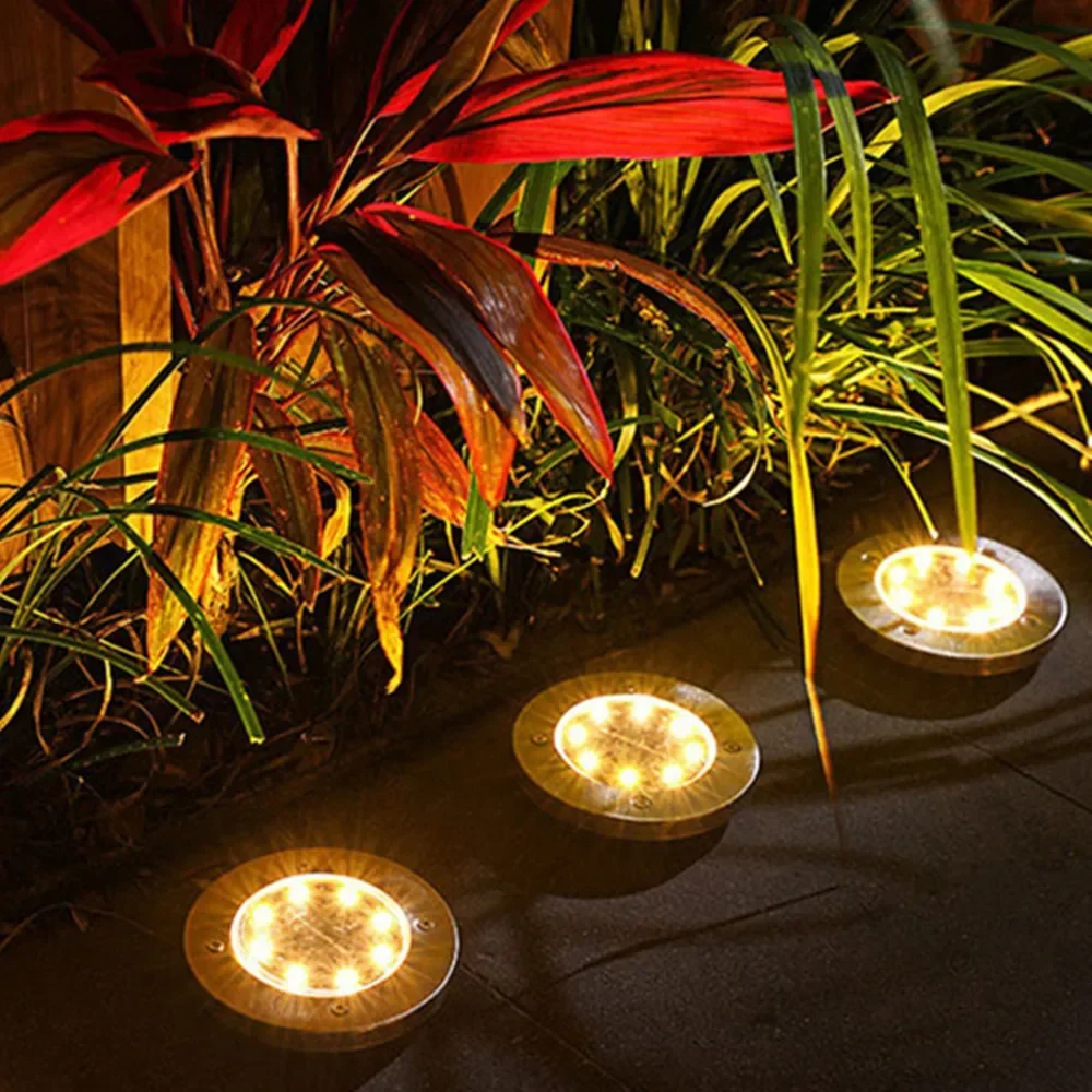 4 Pcs 8LED Solar Power Disk Light Outdoor Garden Solar Underground Light Deck Light Spotlight Buried Solar Led Lamp