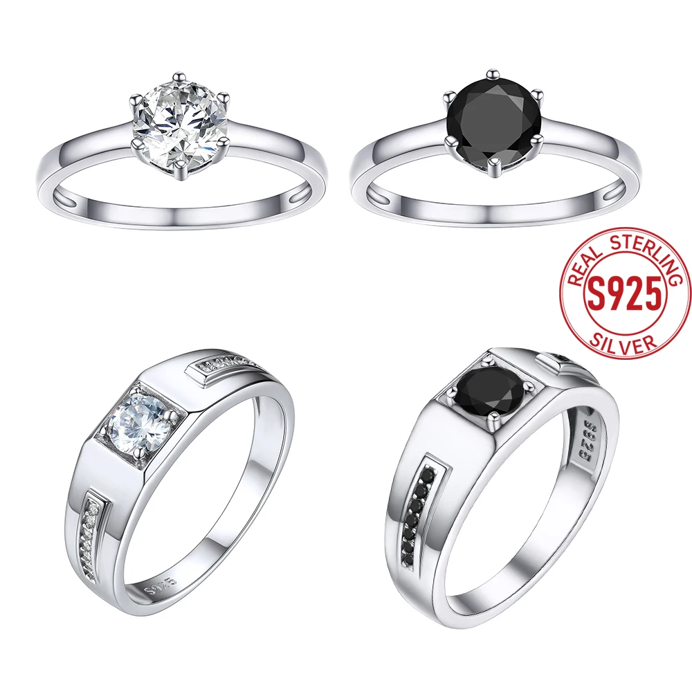 

U7 Кольца из стерлингового серебра 925 пробы Круглые квадратные черные прозрачные белые A +++ CZ Обручальные свадебные кольца для влюбленных на заказ Пара ювелирных изделий в подарок
