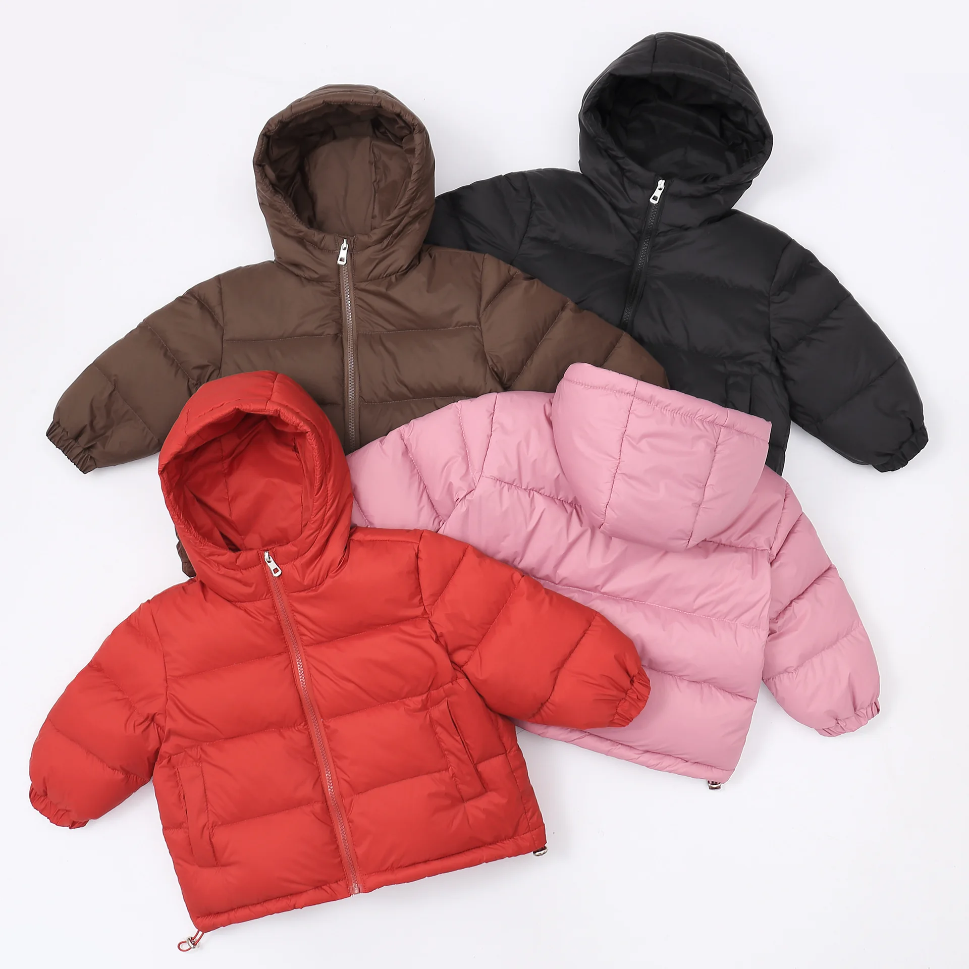 winter-new-style-solid-color-thick-hooded-mid-size-children's-clothing-white-duck-down-down-jacket-short