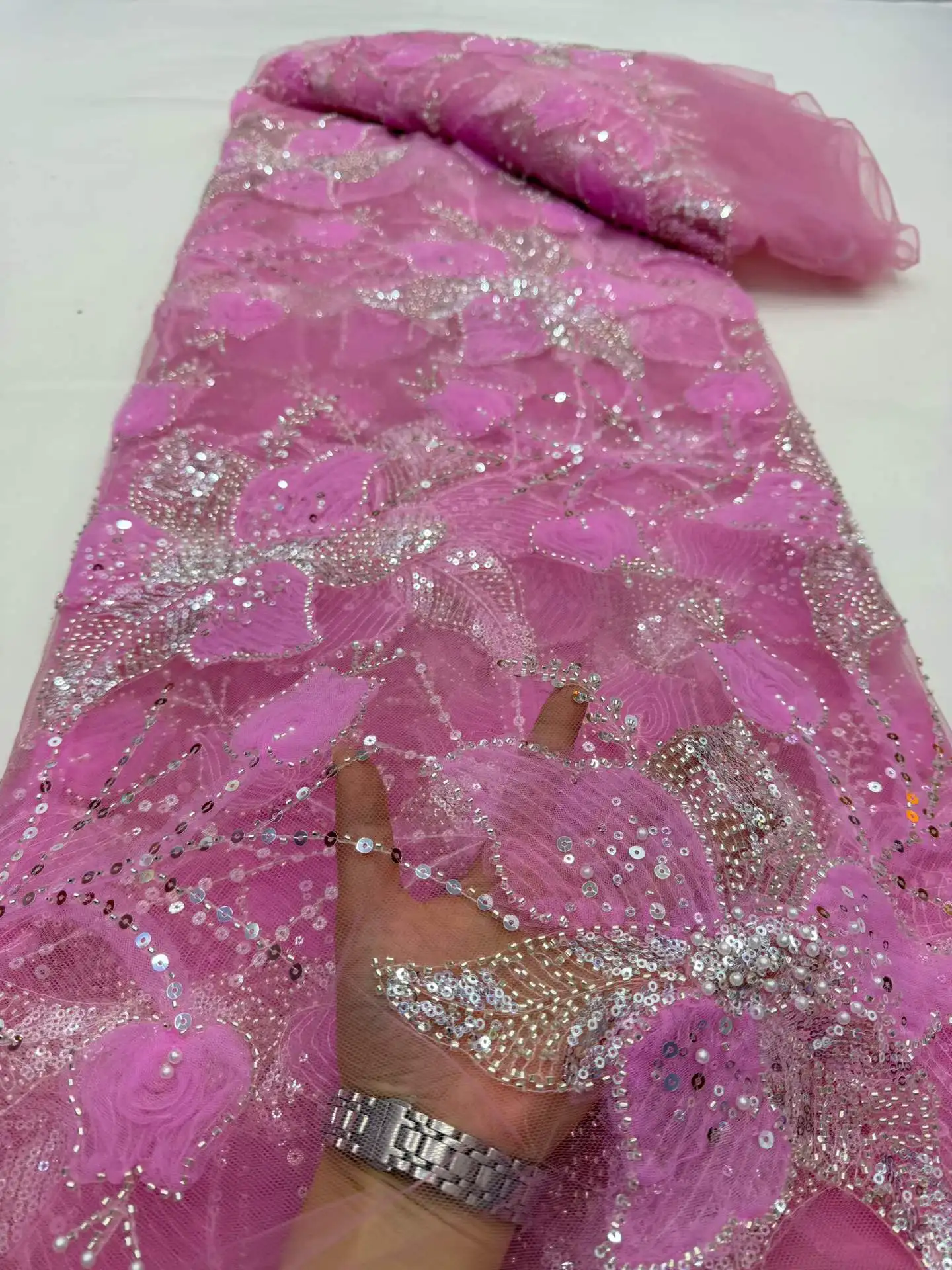 

High-End Luxury Beads French Embroidery Groom Lace Fabric African Nigerian With Sequins Fabric For Wedding Dress
