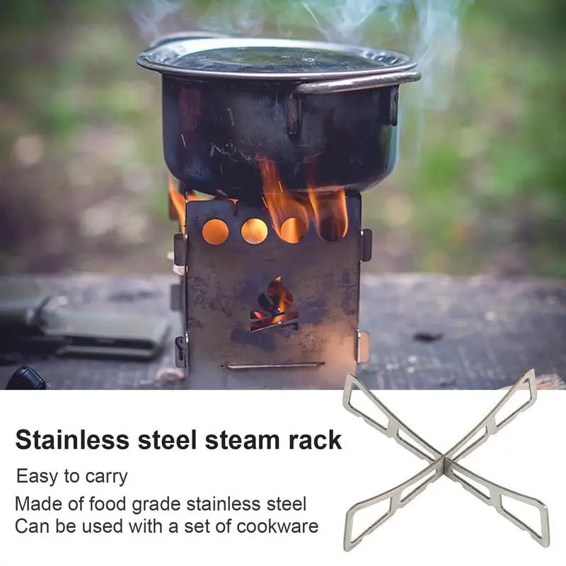Outdoor Portable Mini Stove Rack Stainless Steel Cross Stand Camping Stove Bracket Pot Rack Steaming Rack for Reactor Stove