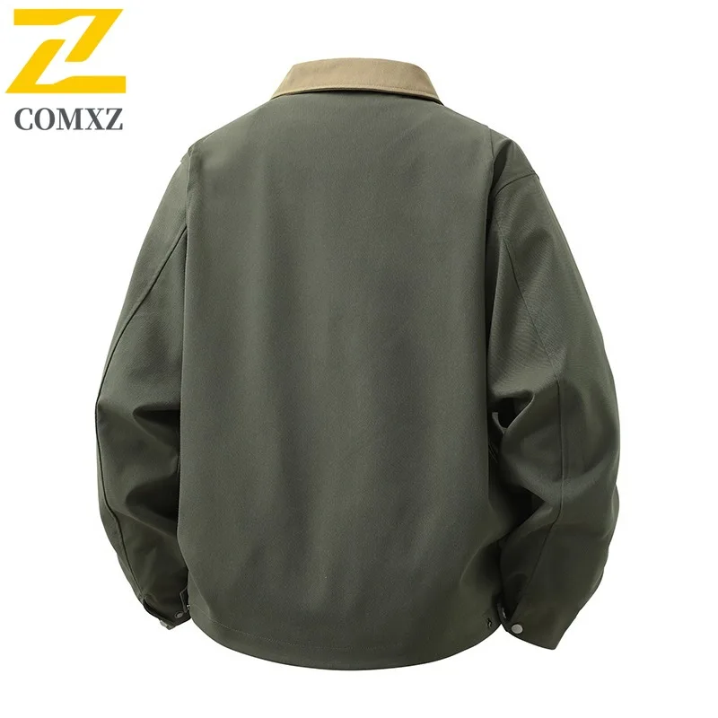 COMXZ 2025 Mens Japanese Vintage Workwear Jacket Zip Detail Casual Coat