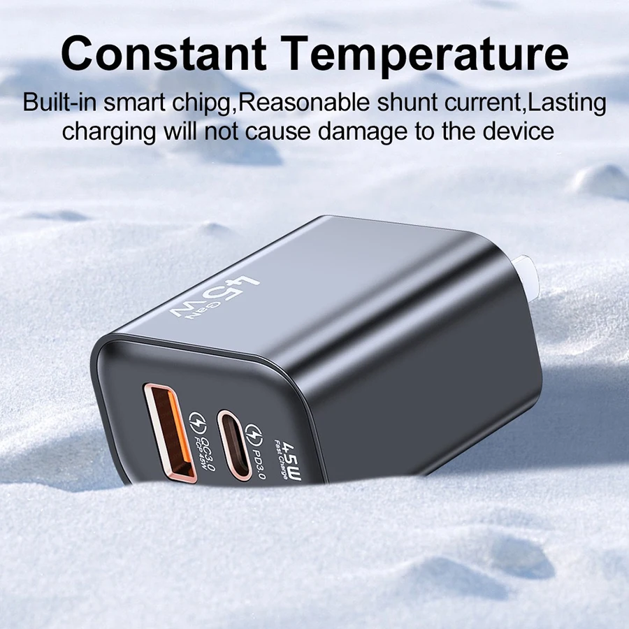 45W GaN Fast Charger Dual Port USB C PD3.0 QC3.0 Quick Charging Block Fireproof PC Wall Adapter For Smart Mobile Phones