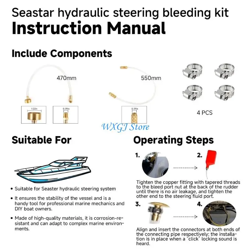 

37JE Marine Hydraulic Steering Bleed Tool Boat Steering Bleed & Hydraulic Steering Maintenance Corrosion Resistant