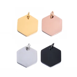 6Pcs/lot High Quality Double Sides Polished Hexagon Shape Charms Stainless Steel Pendant ID Tags For Women Men Necklace Jewelry