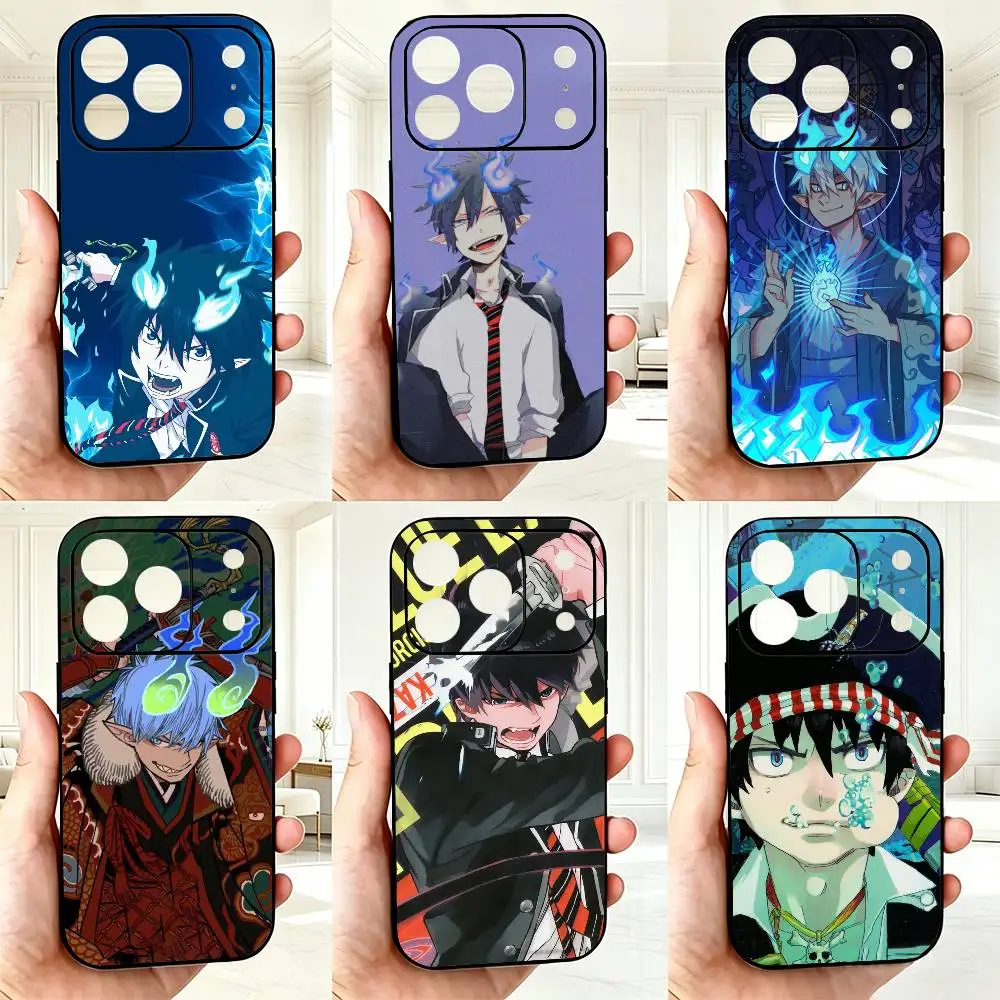 Funda para Teléfono con Diseño de Anime Blue Exorcist Rin Okumura para iPhone 17, 16, 15, 14, 13, 12, 11 Plus, Pro Max, Otros Modelos, Cubierta Negra Suave