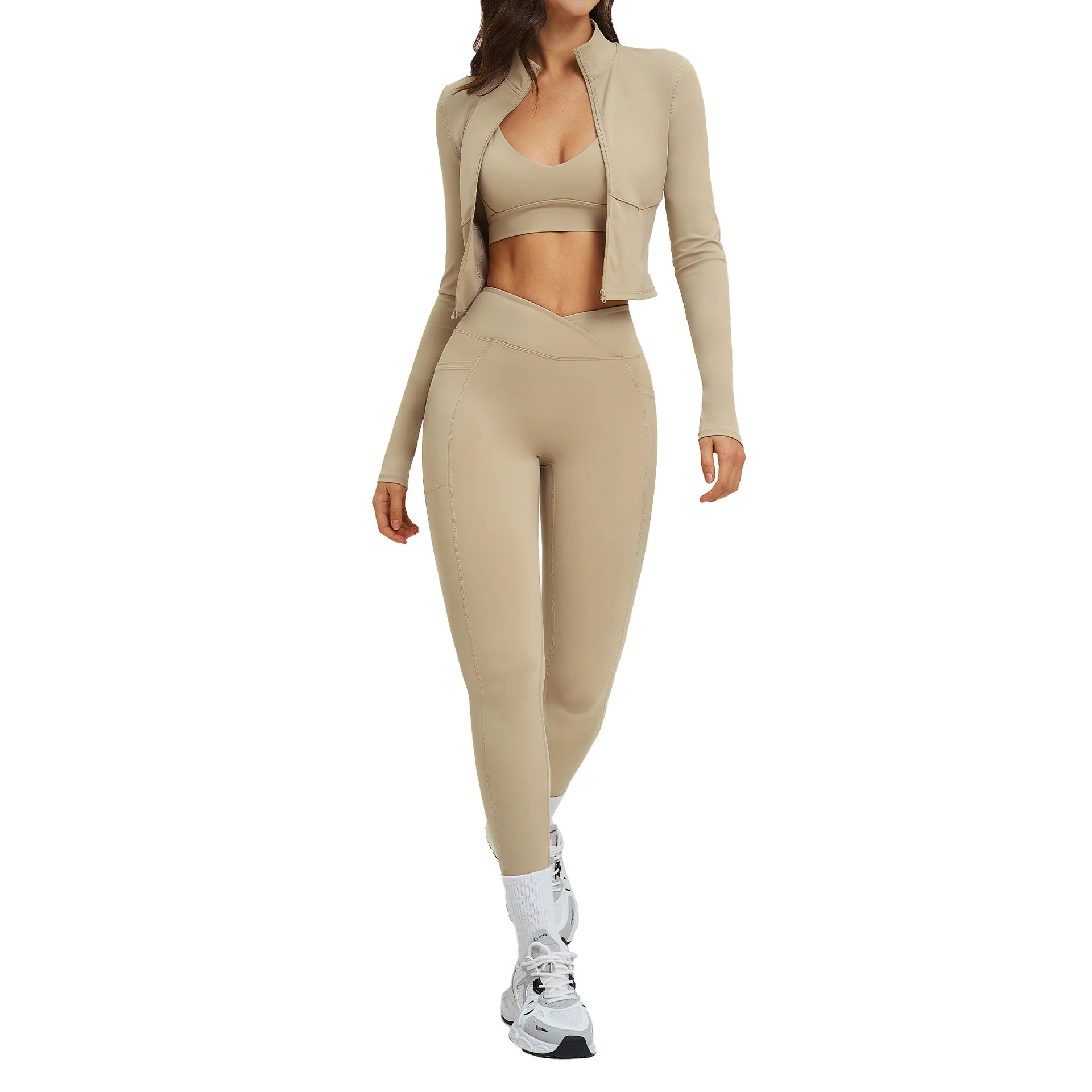 

Maxdutti Fitness Set Naked Zipper Casual Set For Women Outdoor Cycling And Running Sport 3-piece Set New Three Piece Set Women's