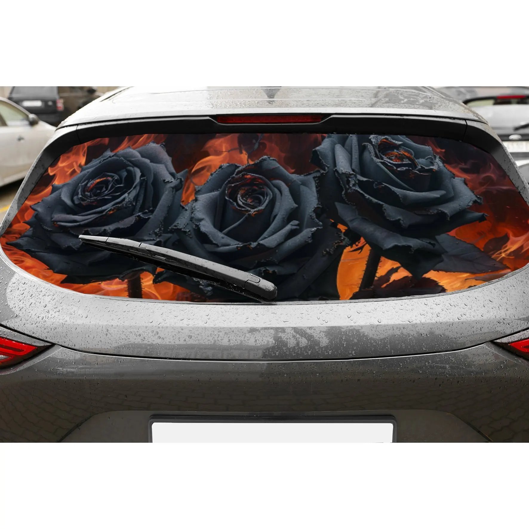 

Epic Flame Rose PVC Perforated Car Vinyl Wraps, Privacy Enhancing Design for Rear Window, Car Rear Windshield Sticker for Most T