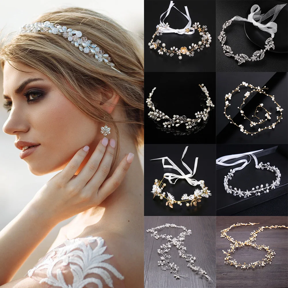 Pearl Rhinestone Women Headband Wedding Hair Accessories For Women Bride Tiara Headband Hair Jewelry Silver Color Hairband Gifts