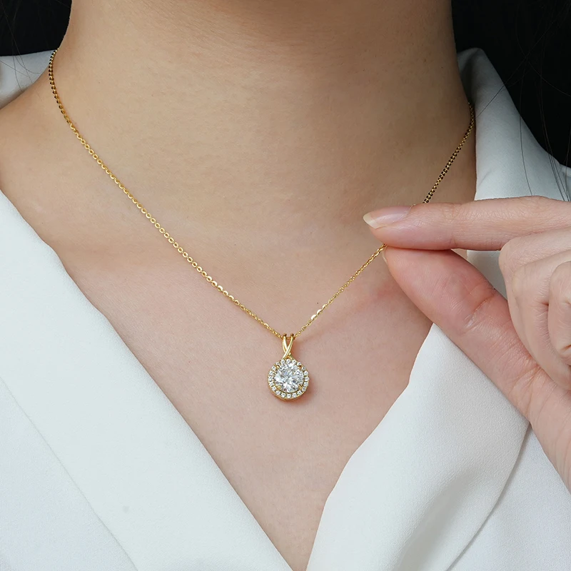 

Ehhai 2,0 карата Муассанит круглый кулон ожерелье цепи для женщин S925 стерлингового серебра ювелирные изделия на шею подарки для свадебной вечеринки колье