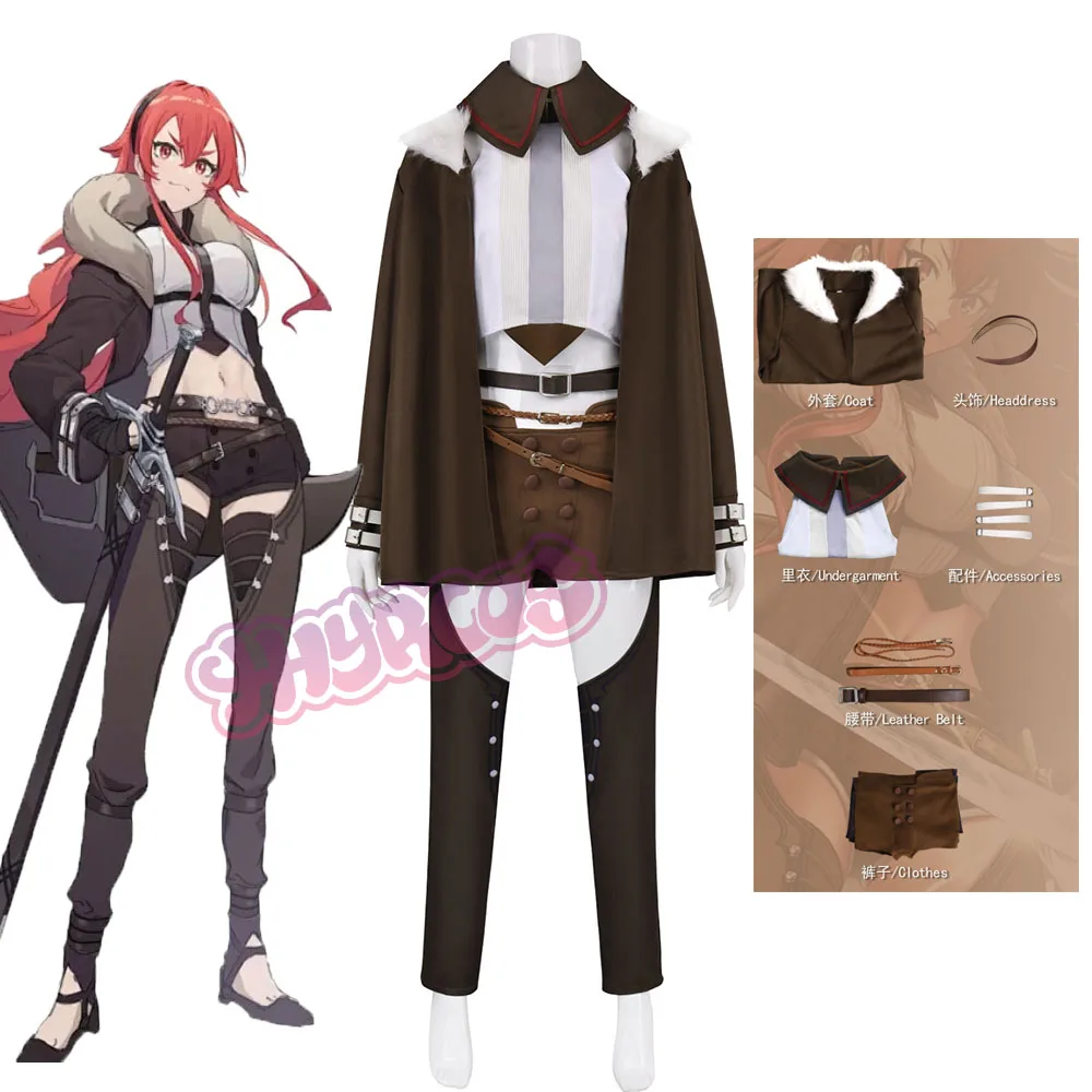 

Eris Boreas Greyrat Cosplay Costume headwear Jacket White Crop Top Paired Brown Shorts Full Set Halloween Party Roleplay