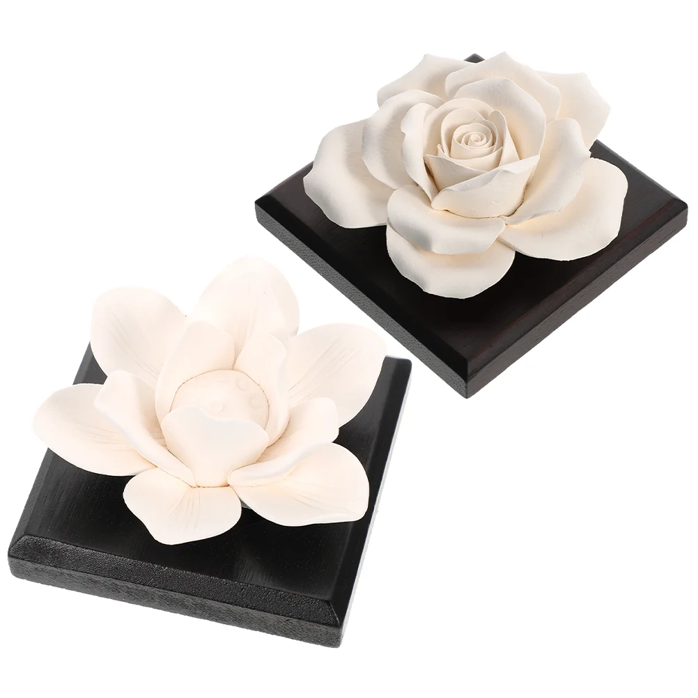 2 Pcs Small Perfume Ceramic Car Ornaments Scent-absorbing Plaster Flower Diffuser 2pcs (rose + Water Lily) Study Passive Safe