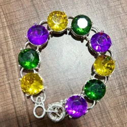 Mardi Gras Carnival Gold Purple Green Glass Crystal Stone Holiday Bracelet Bangle Jewelry for Women Gifts
