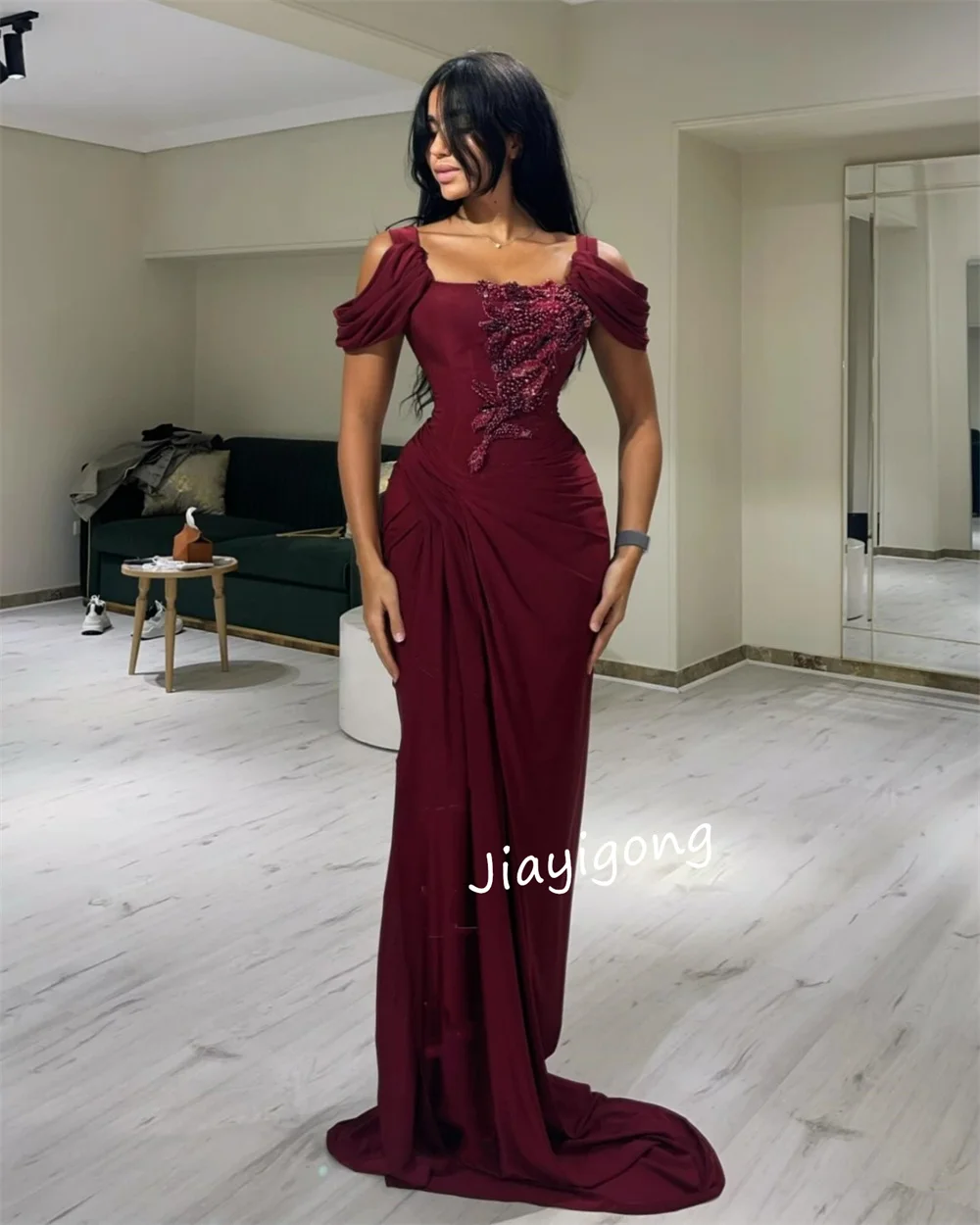 Personalizado de alta qualidade chiffon lantejoulas padrão em linha reta pescoço quadrado vestidos longos vestidos de noite brilho formal