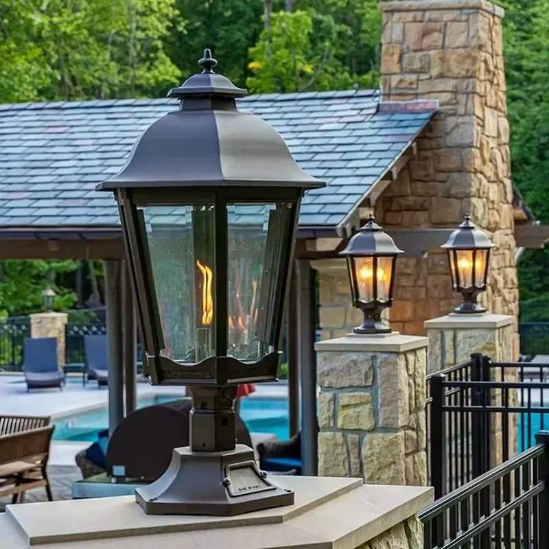 Modern American Matte Black Lamp clear Glass Post Mount Pillar Light Mount for Villa Home Entryway Garden Patio Exterior