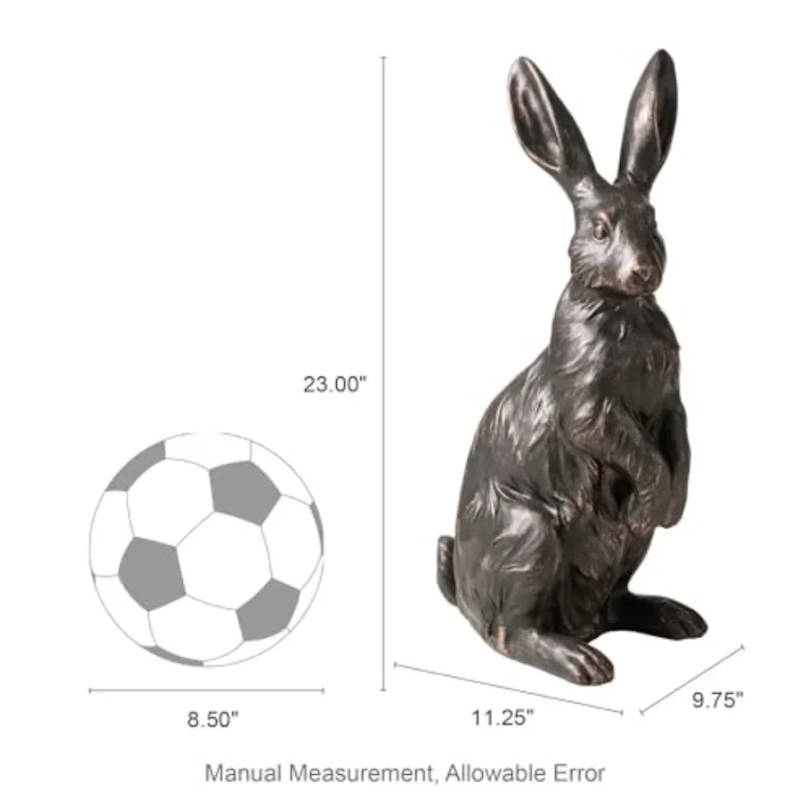 Outdoor garden decoration: bronze-colored rabbit statue, 23-inch tall standing bunny sculpture, MGO material, Easter gift for p