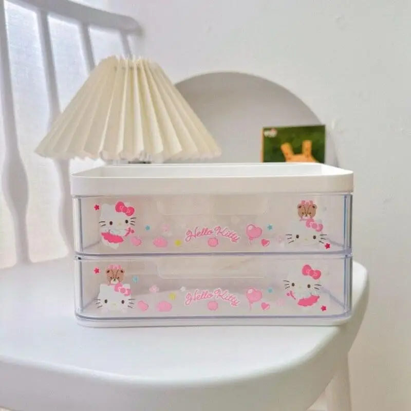 سانريوس سينامورول لطيف طبقة مزدوجة صندوق تخزين الأدوات المكتبية الكرتون طالب عنبر غرفة نوم سطح المكتب درج نمط صندوق بلاستيكي #1