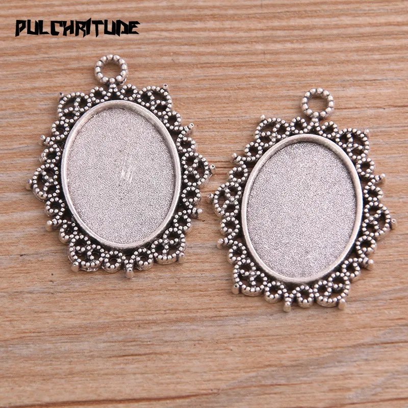 10pcs 18*25mm Inner Size 10 Style Antique Silver Color Metal Alloy Simple Oval Cabochon Pendant Setting Jewelry Findings