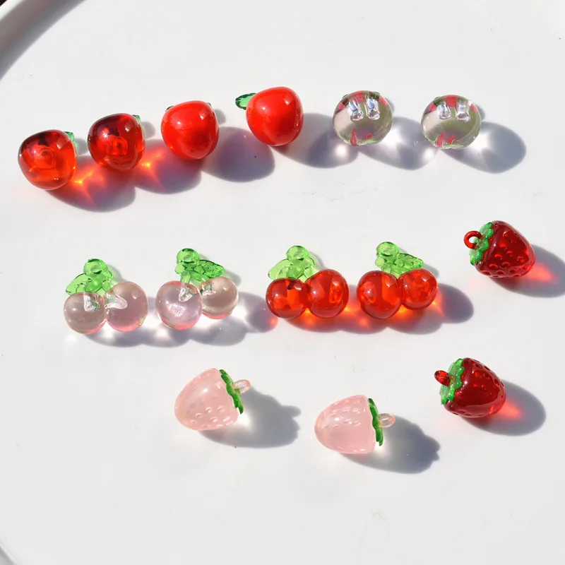 10pcs Cute Fruit Charm Cherry Apple Pendant DIY Jewelry Making Charm Peach Strawberry Accessories For Women Girl Acrylic Pendant