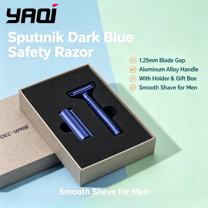 2026 YAQI Sputnik Dark Blue Color Aluminum Men High quality Safety Razor And Holder with gift box - 1.25mm Blade gap