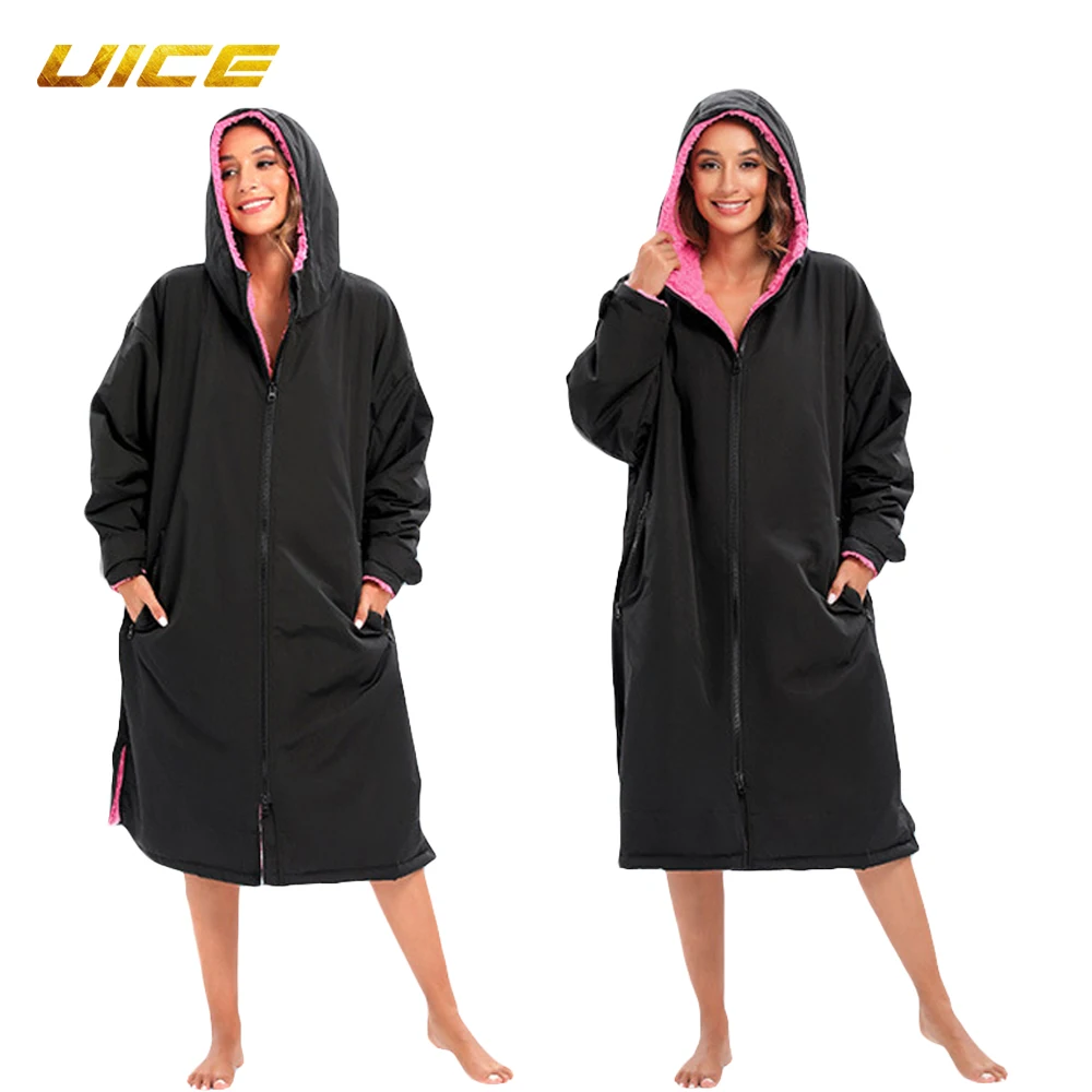 Surf Changing Robe Unisex Adults Hooded Outdoor Sports Swimming Coat Windbreaker Jacket Weatherproof Swim Parka with Pocket