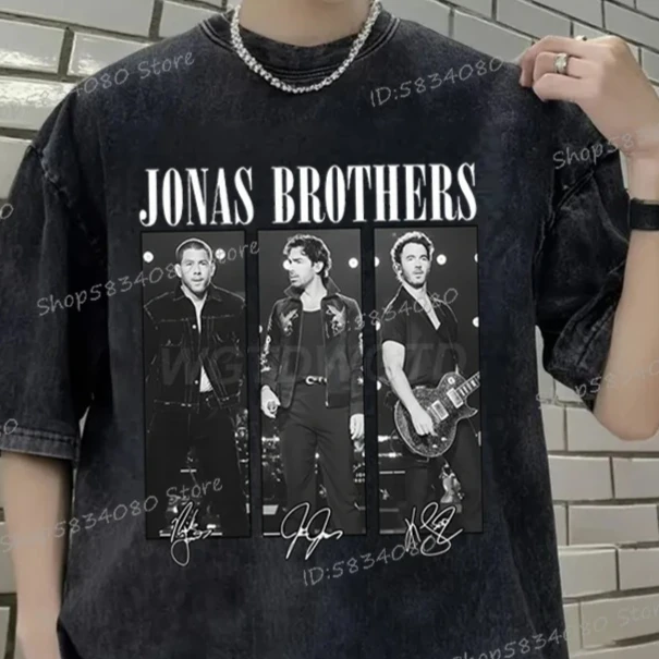 

Винтажные футболки Jonas Brother, унисекс, модная уличная крутая футболка, топы, мужская и женская одежда, подарок для фанатов, хлопковая футболка высокого качества