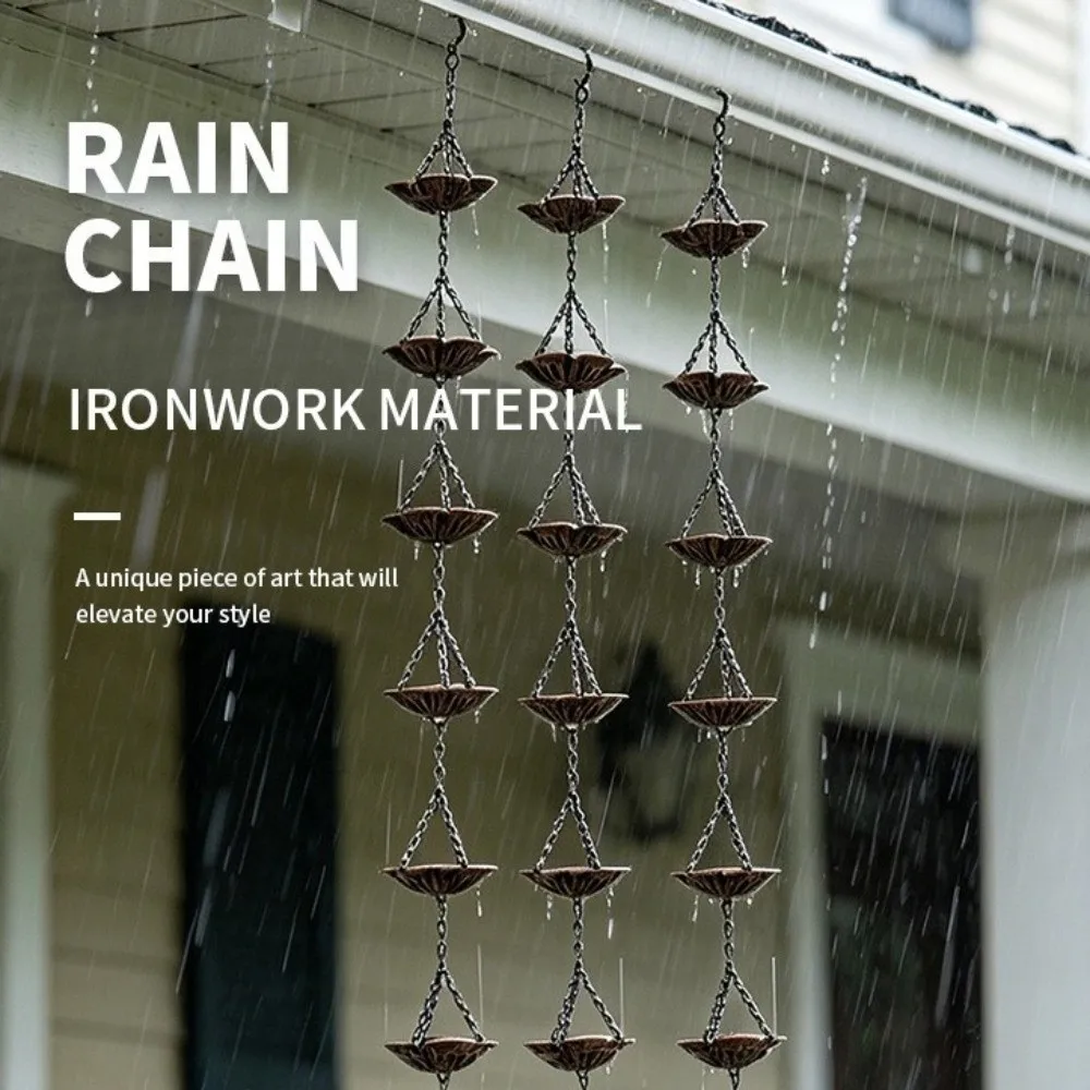 Japanese Style Metal Flowers Rain Chain Weather Resistant Hanging Rain Chain for Gutters 7 Cups Corrosion-resistant