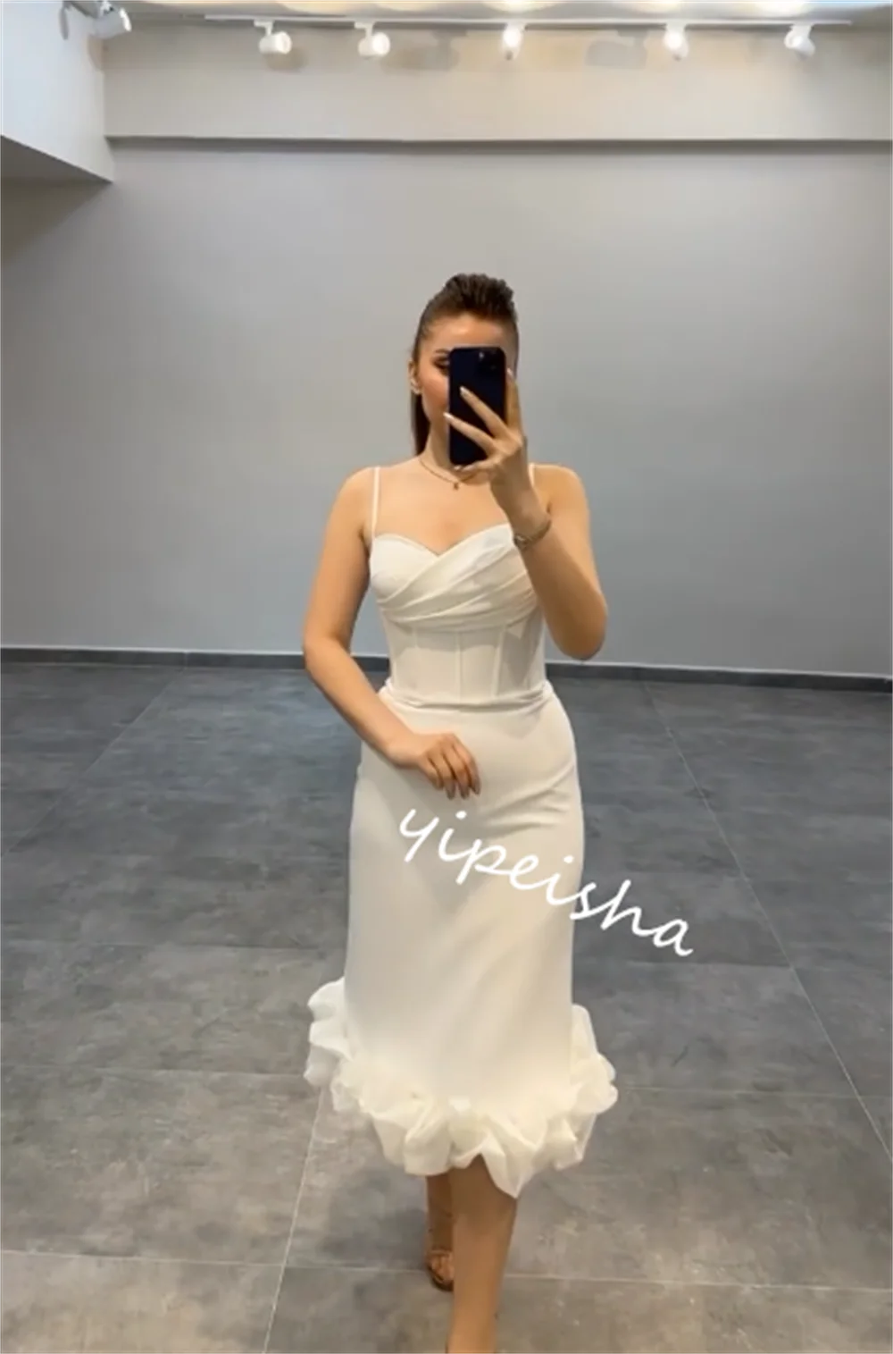 Customized  Evening Jersey Ruched Cocktail Party A-line Spaghetti Strap Bespoke Occasion Gown Knee Length Dresses Saudi Arabia