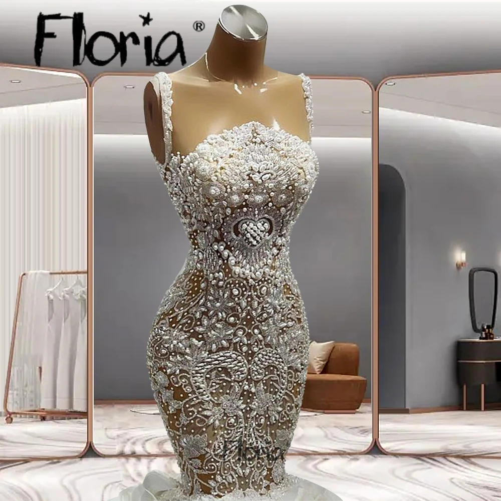 Beading Crystals Mermaid Ruffle Wedding Dress Ruched Tiered Pearls Bridal Gownfor Luxury 2023 Women Fashion Robe de Mariée