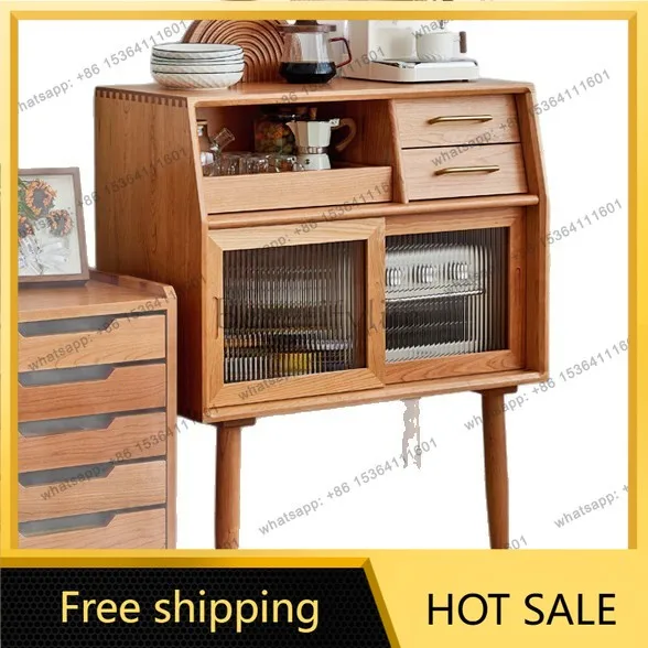 Factory direct sales black walnut solid wood Nordic wine cabinet Japanese storage tea cabinet