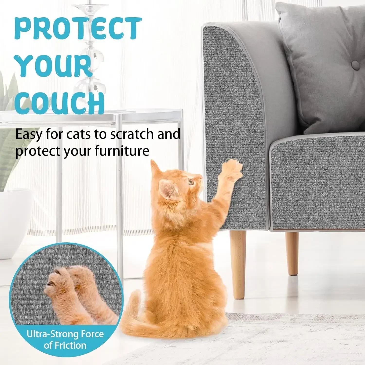 Wall Mounted Cat Scratching Pad Non slip Self adhesive Cat Scratching Board, Durable And Cuttable Indoor Furniture Protector image 2