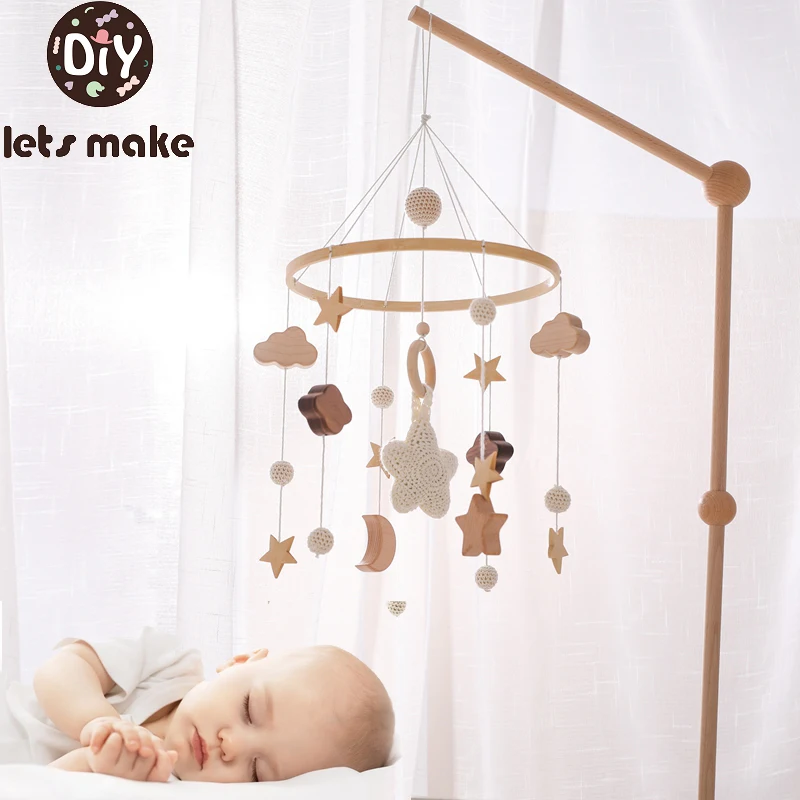 Let\'s make Baby Rattle Toy 0-12 Months Wooden Mobile Newborn Music Box Bed Bell Hanging Toys Holder Bracket Infant Crib Toy Gift