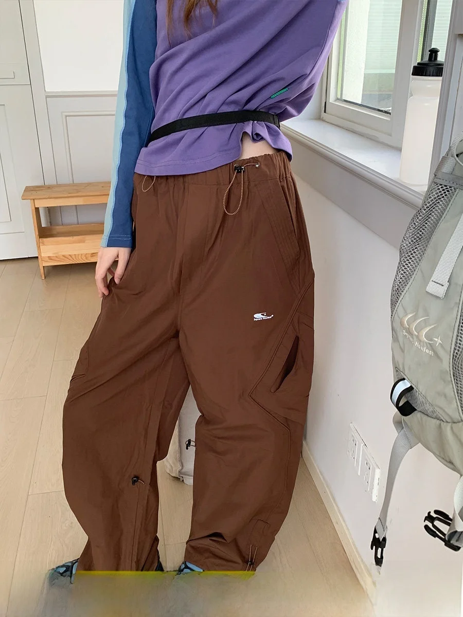 Outdoor Hiking Mountain Series Loose Fit Drawstring Straight Leg Trousers Women's Casual Workwear Polyester Cotton Blend