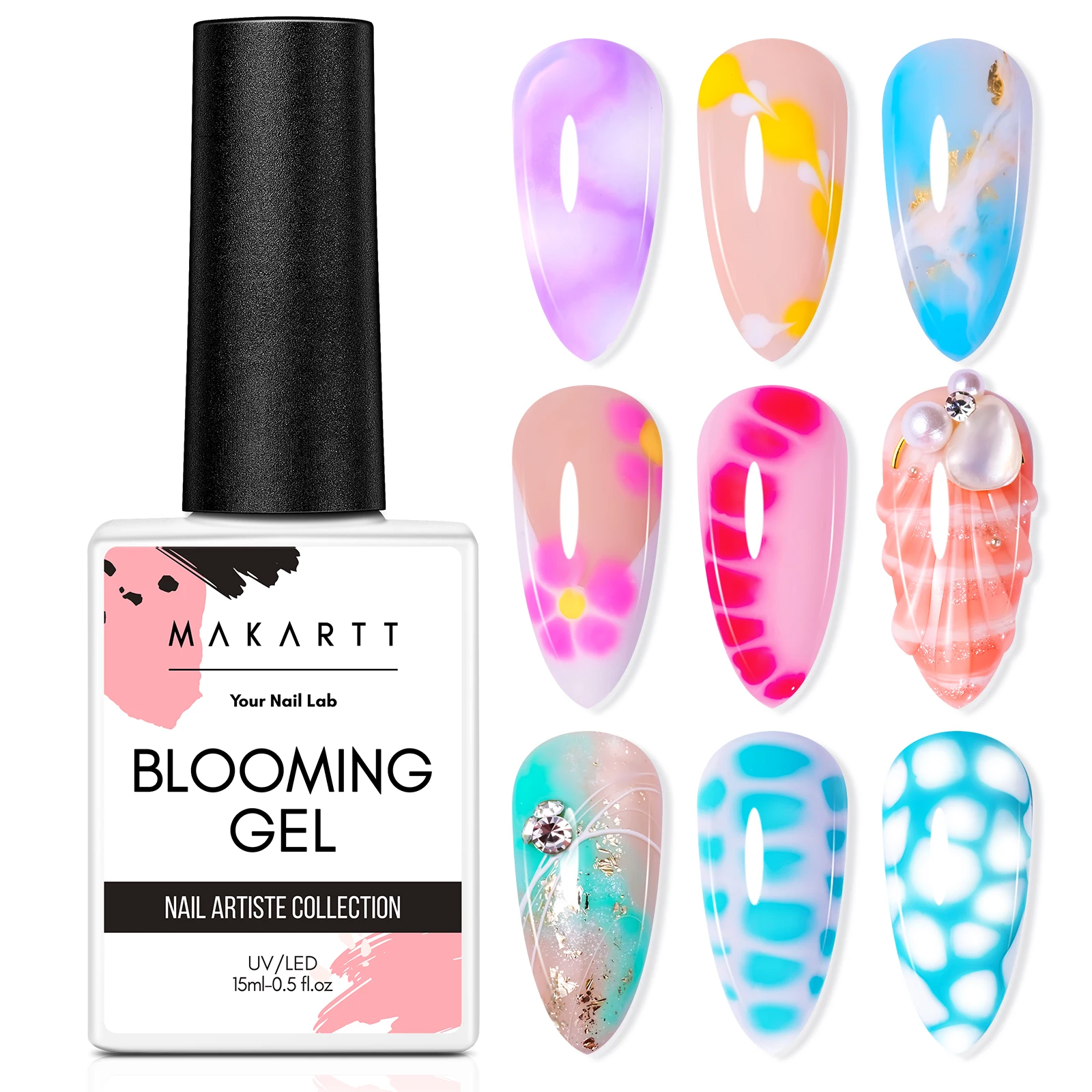 

Nail Blooming Gel -Makartt Soak off UV LED Clear Blooming Gel Nail Polish for Spreading Effect Marble Watercolor Gel Polish 15ml