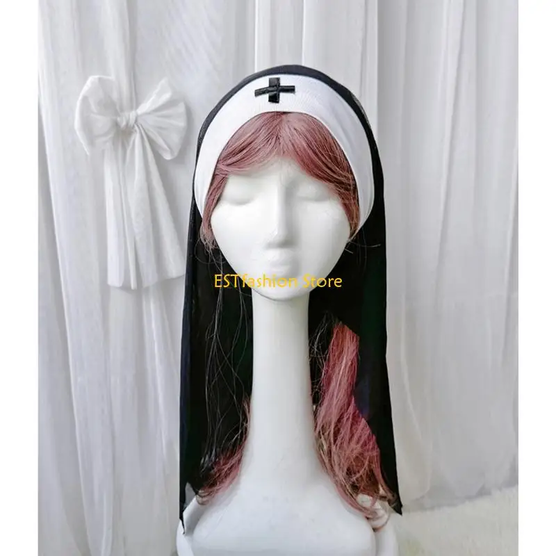 Y5GC Nun Habits Hats Nun Headpiece Lightweight Nun Costume Accessories for Halloween Dressing Up Party Nun Headband Caps