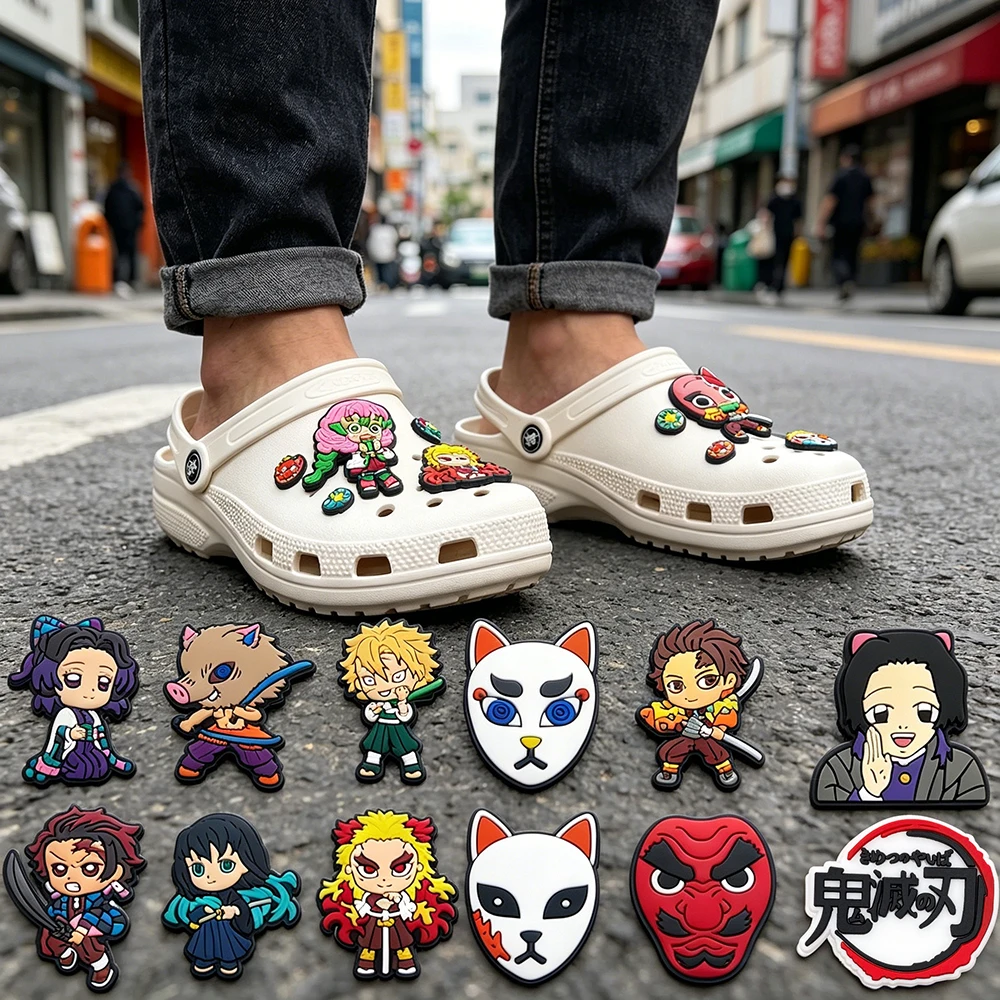 Anime  Demon Slayer Kamado Nezuko Tanjiro Figures 11/20/31pcs Set DIY Decorative Sandal Buckles Accessories Collectible Gifts