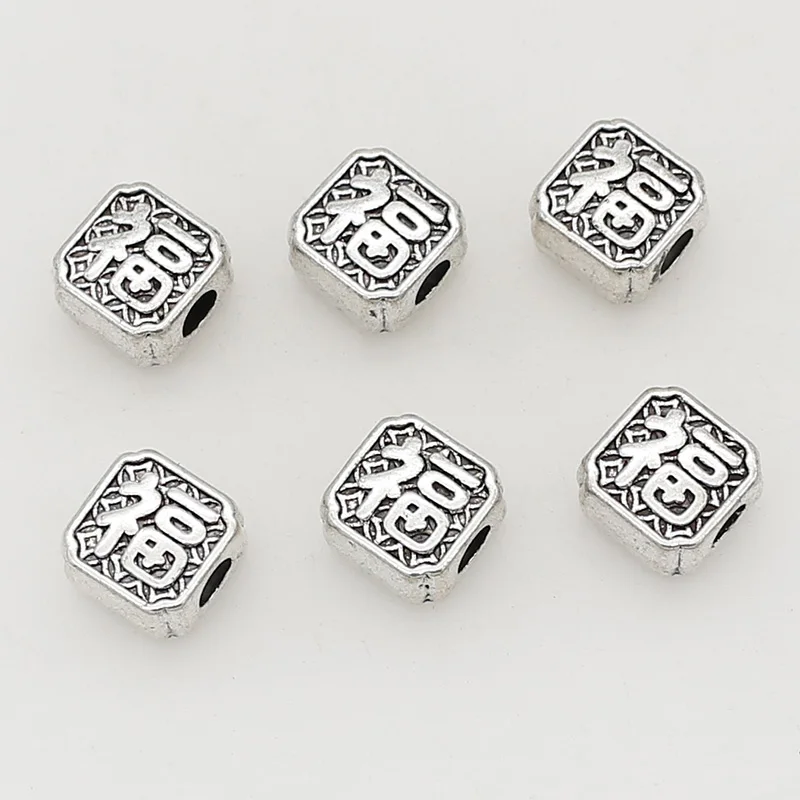 10pcs/lot Retro Square Chinese Good Luck Loose Beads Big Hole Antique Lucky Beads Spacers Wig/Beards/Bracelets DIY Jewelry Make