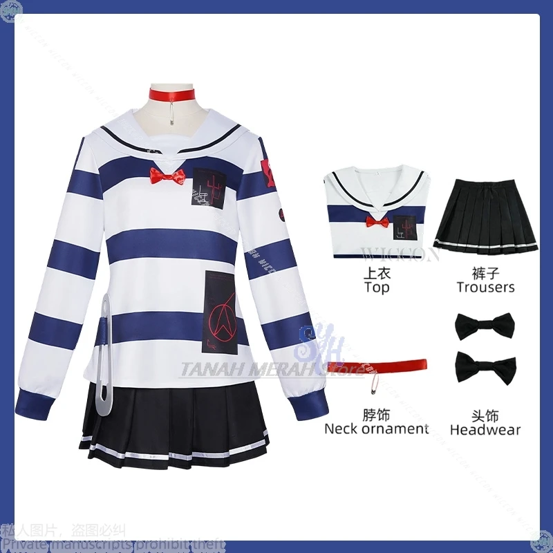 

Halloween Costumes Anime Game Hundred Cos Line Jirai Kei Girls Amemiya Darumi Cosplay Costume Striped Shirt Dress Y2K Fashion JK