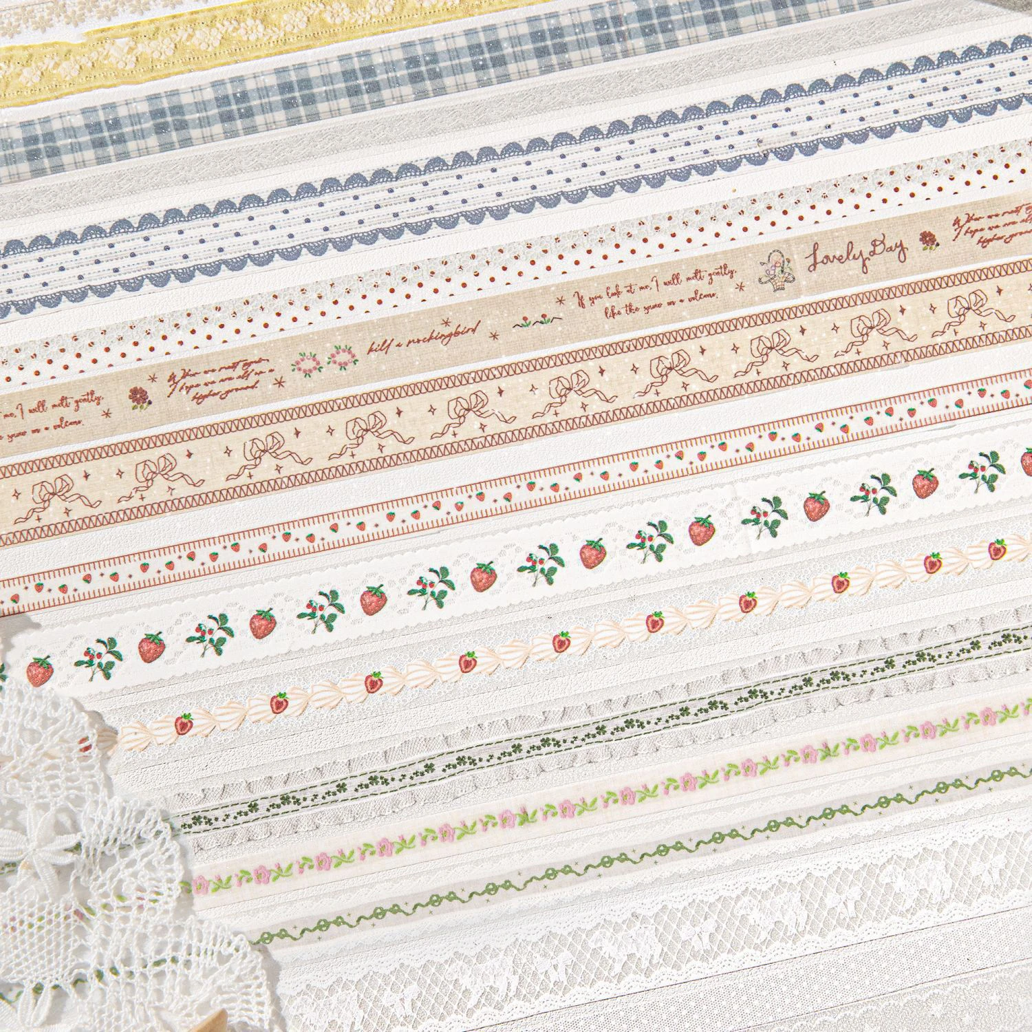 3 rouleaux/ensemble dentelle faite à la main série Kawaii fleur dentelle paysage PET bande créative bricolage Journal matériel Collage papeterie